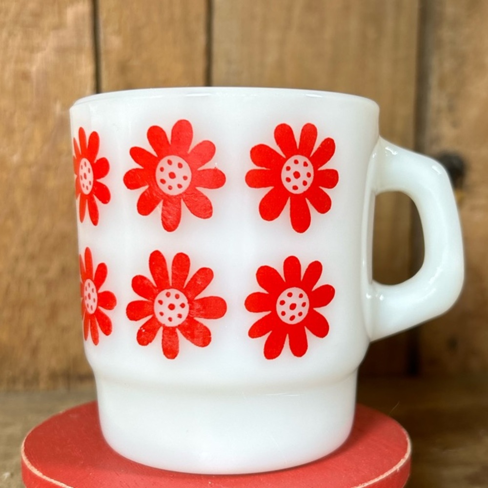 Vintage Anchor Hocking Red Floral Coffee Mug